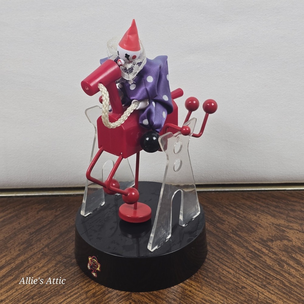 Clown Rocking Horse Doll Metal Vintage Figurine Automatic Desk Toy Decor Purple